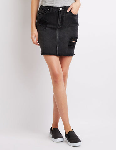 Refuge Destroyed Denim Mini Skirt