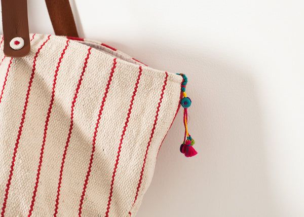 Woven Oversized Tote in Red Stripe