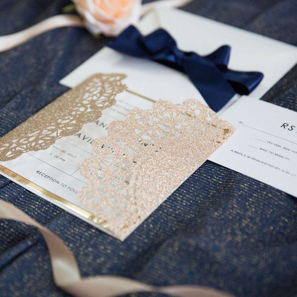 glitter doily laser cut wedding invitation