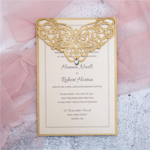 gold laser cut wedding invitation